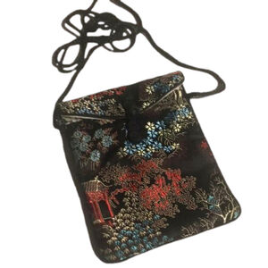 Small black brocade material Chinese shoulder bag purse